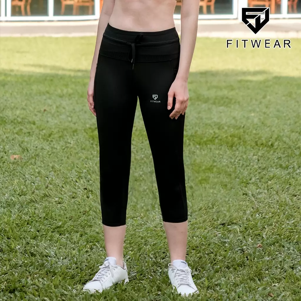 Fitwear - Legging Olahraga Wanita LAYLA ACTIVE POCKET 7/8 - BLACK WAIST TIE