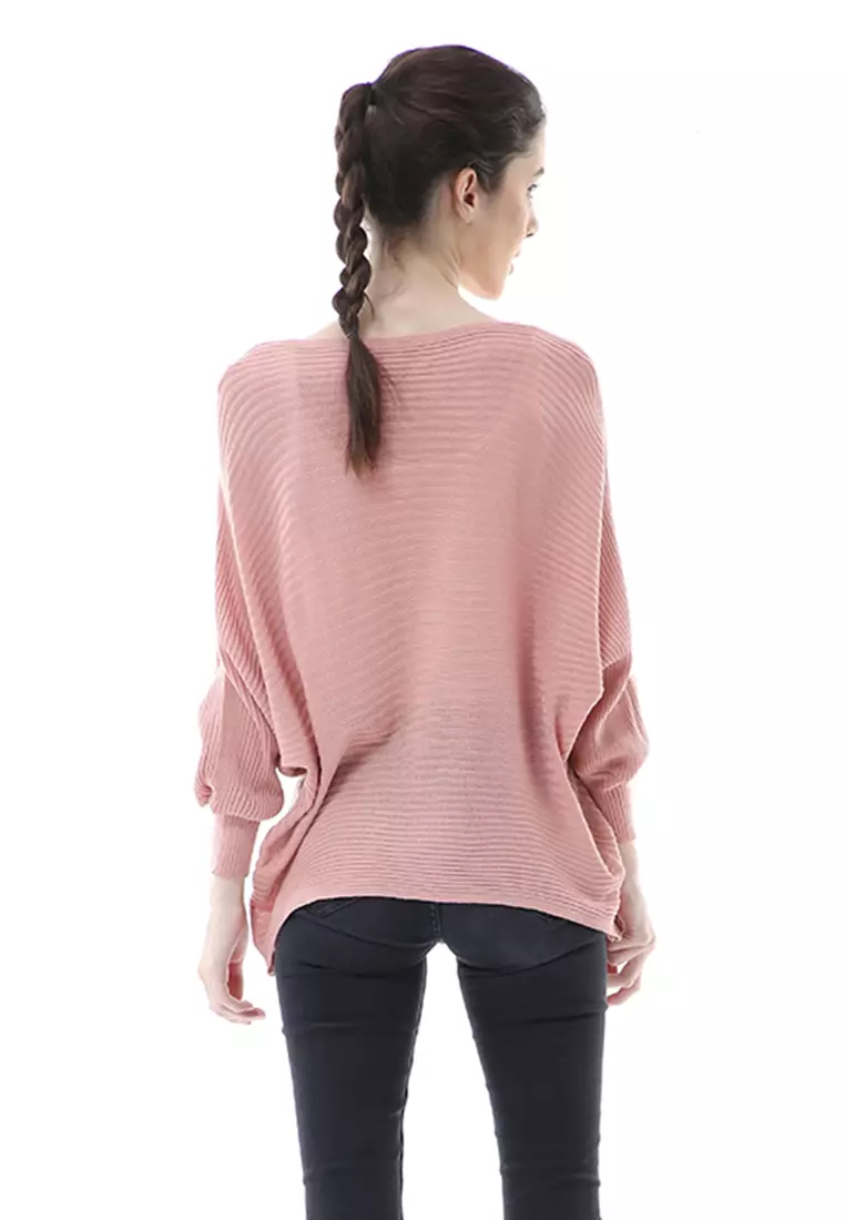 Eveline Sweater Rajut Batwing Atasan Wanita Motif Polos High Quality - Dusty Pink