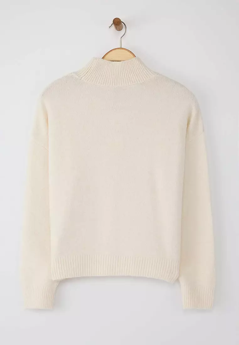 Stone Alpaca Wool Blended Premium/Special Yarn Wide Fit Basic Knitwear Sweater