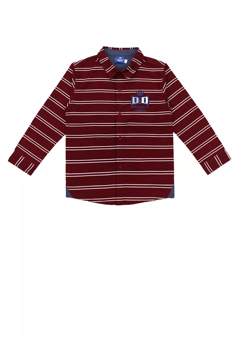 Shirt/ Kemeja Anak Laki Striped Marron White/ Donald Duck Look Style