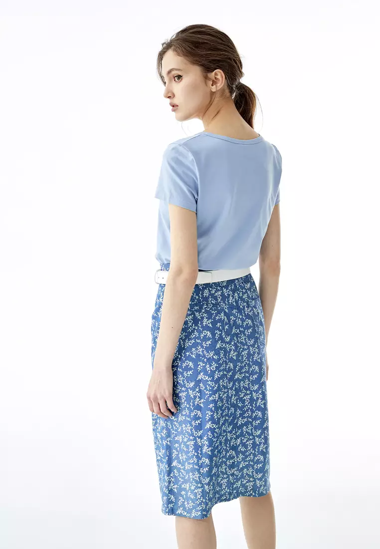 Coral Reef Print Front Slit Skirt