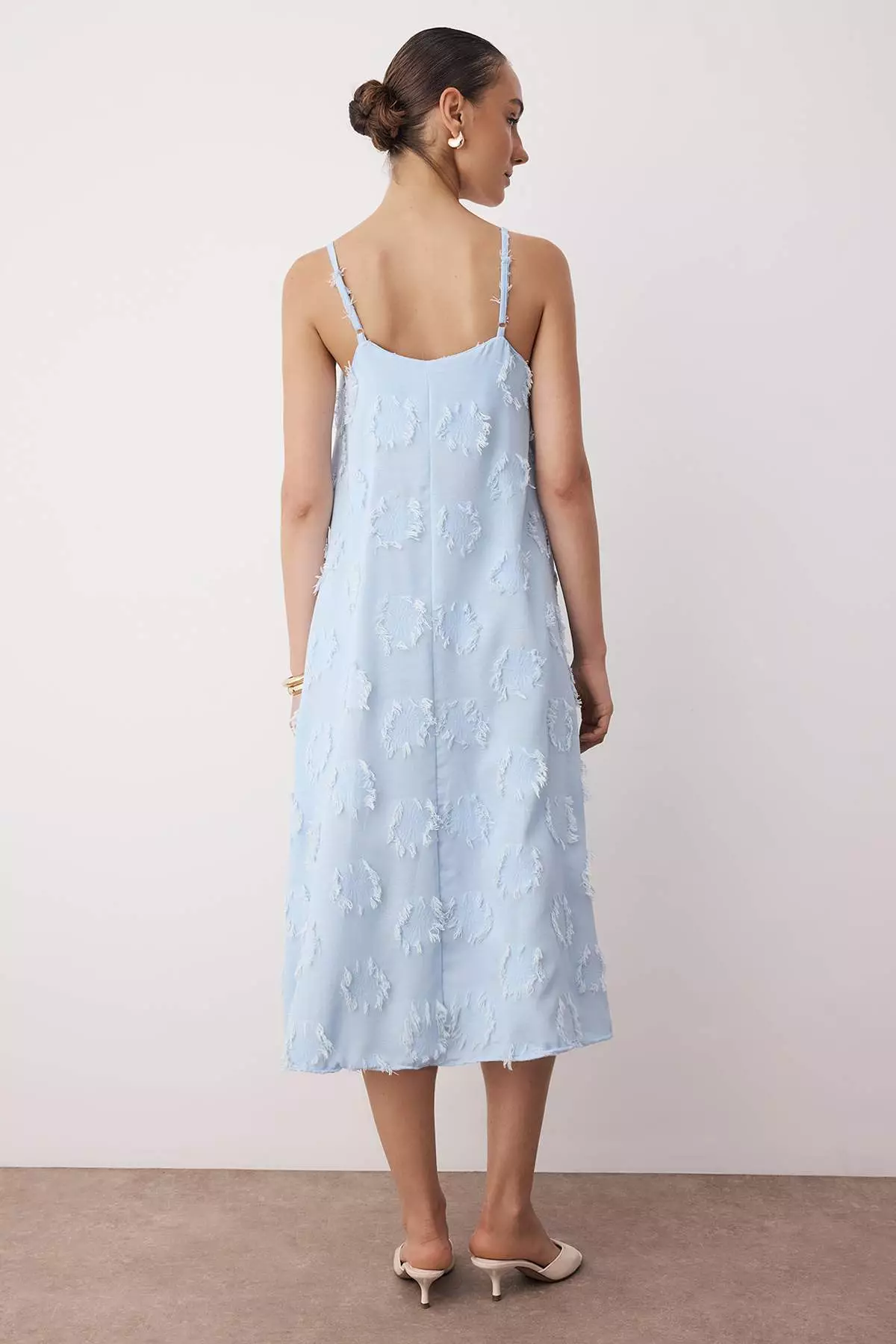 Blue Plain Midi Woven Dress Twoss25El00905