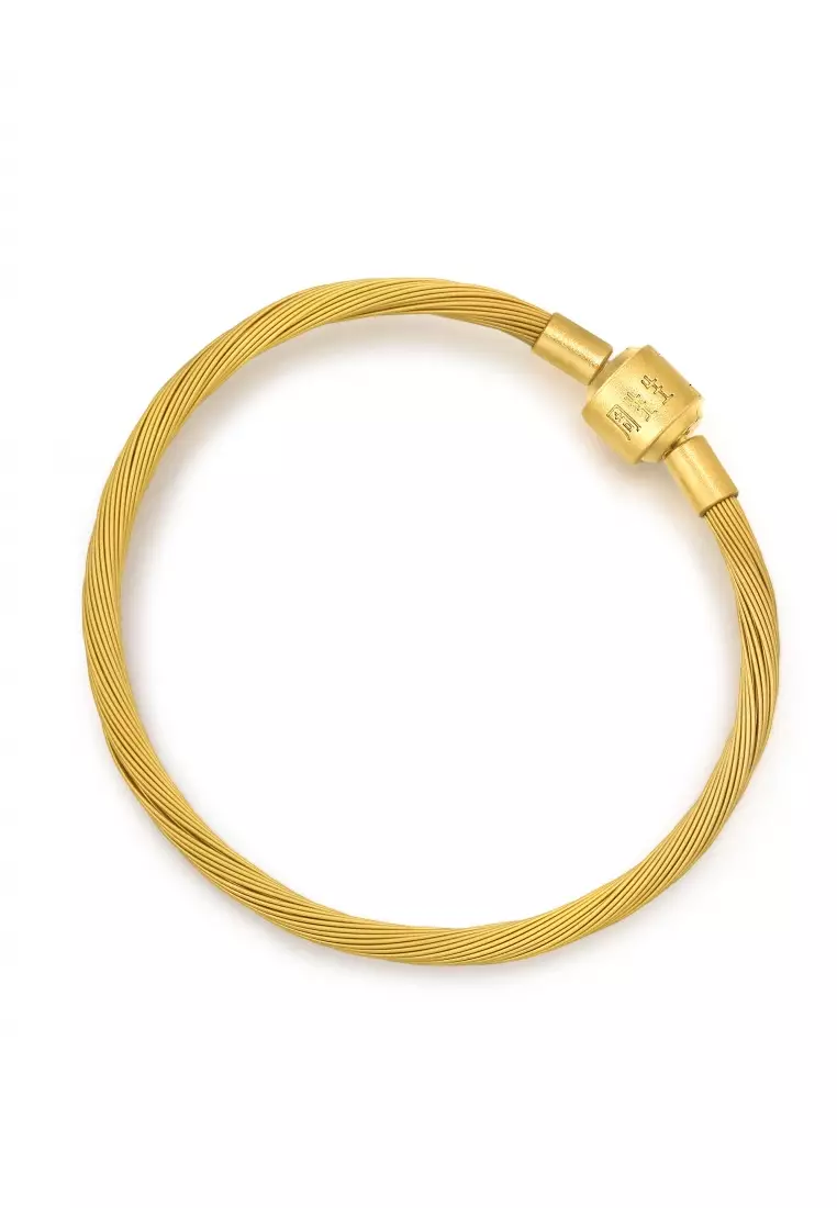 Twisted Stainless Steel Charm Bracelet for Women Sunshine Gold 3mm