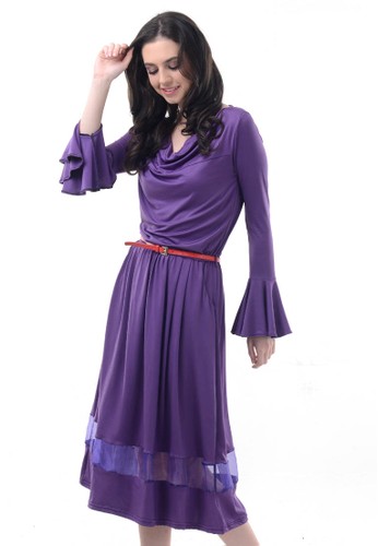 Bell Sleeve Knit Dress with organdy combination