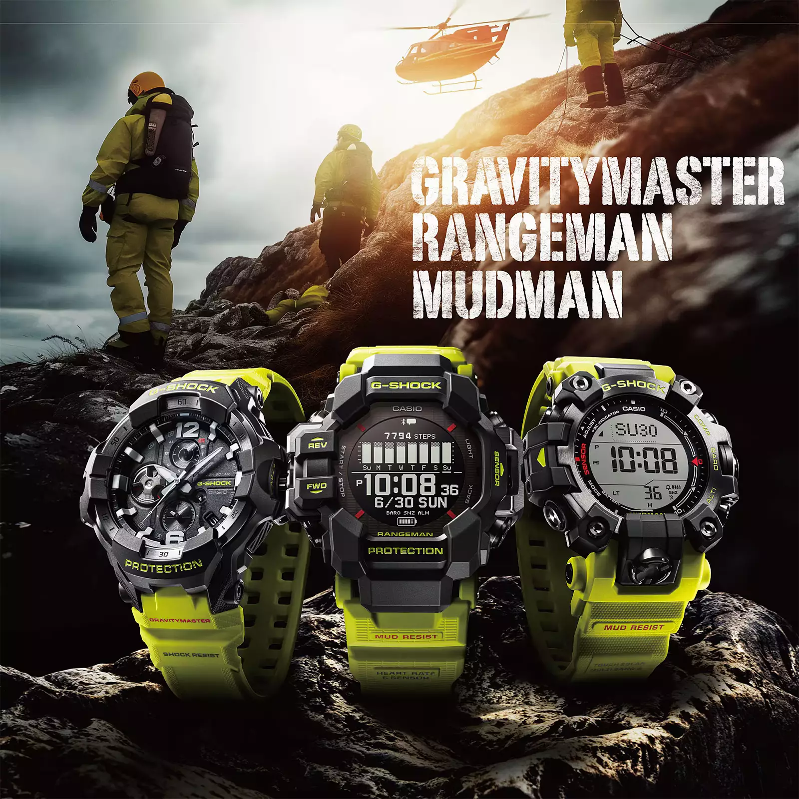 Casio G-Shock Master Of G-AIR GRAVITYMASTER - Jam Tangan Chronograph Pria - Yellow Black - Resin Band - GR-B300RY-1A9