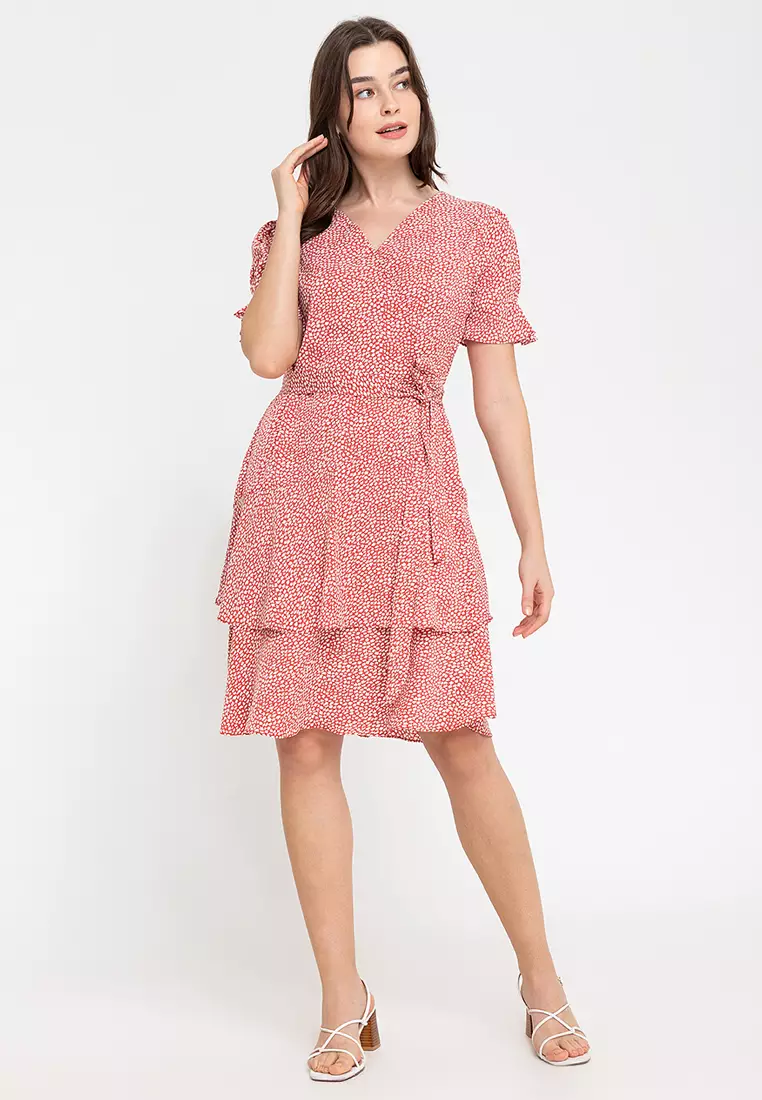 Midi wrap frill clearance dress