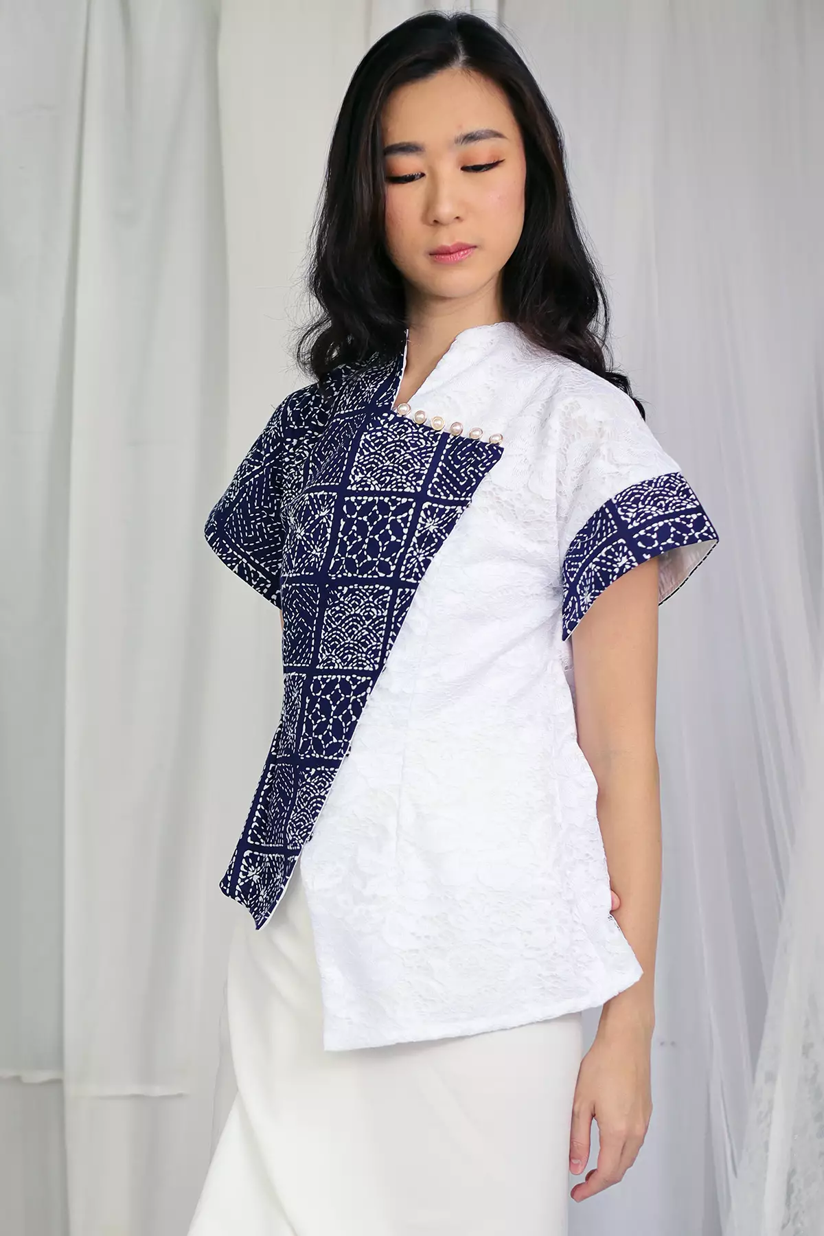 Serodja High Neck Blue Sashiko Kebaya Janggan