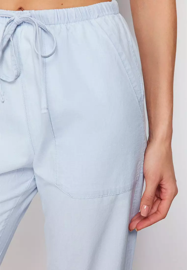 Elastic Waist High Waist Wide Leg Jeans