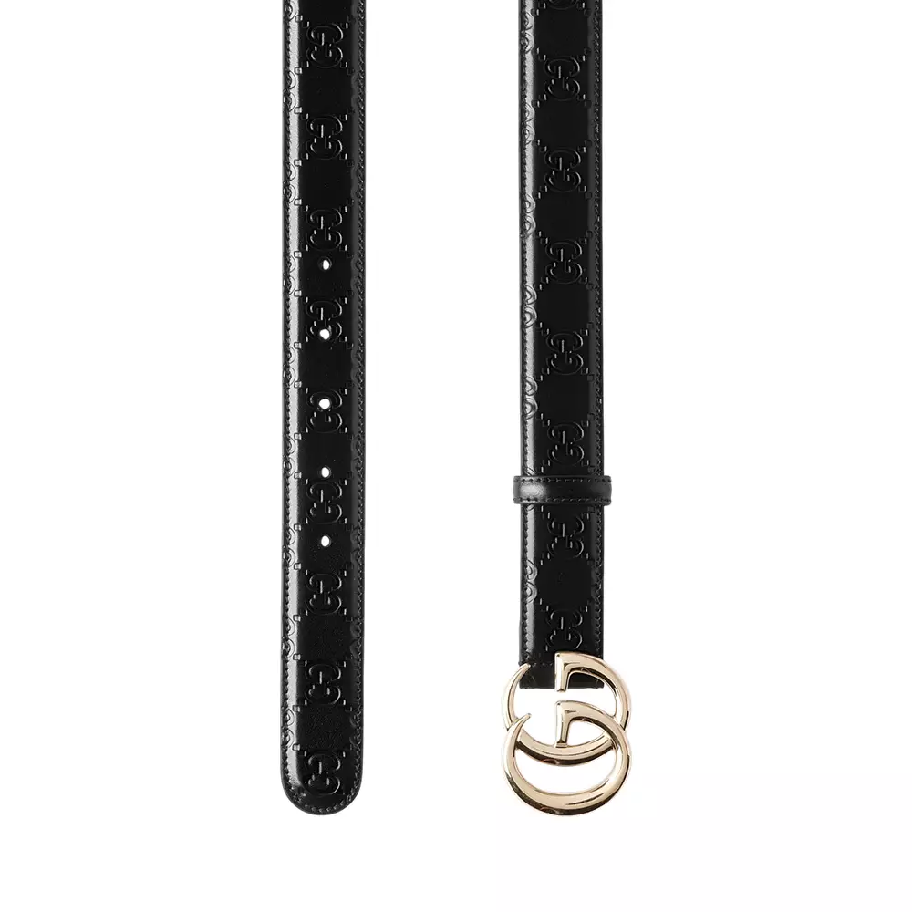 GG Marmont Motif Buckle Thin Leather Belt 30mm Black