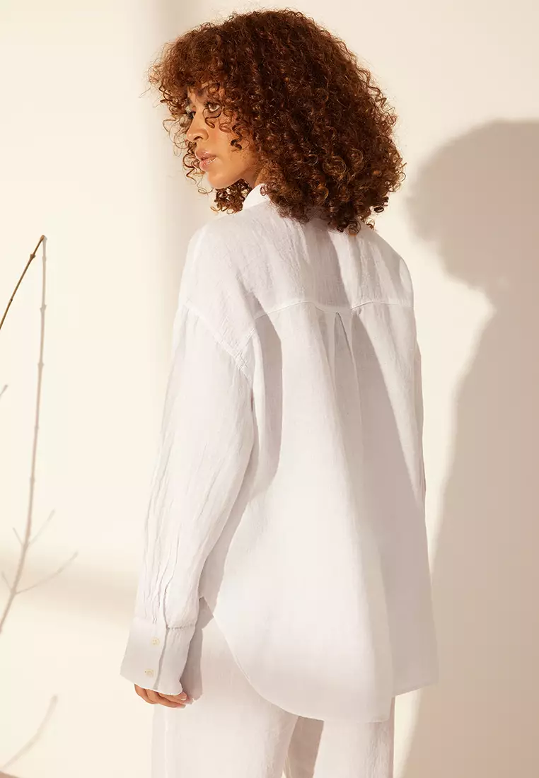 White 1% Linen Pocket Detailed Oversized Shirt Twoss26Go39