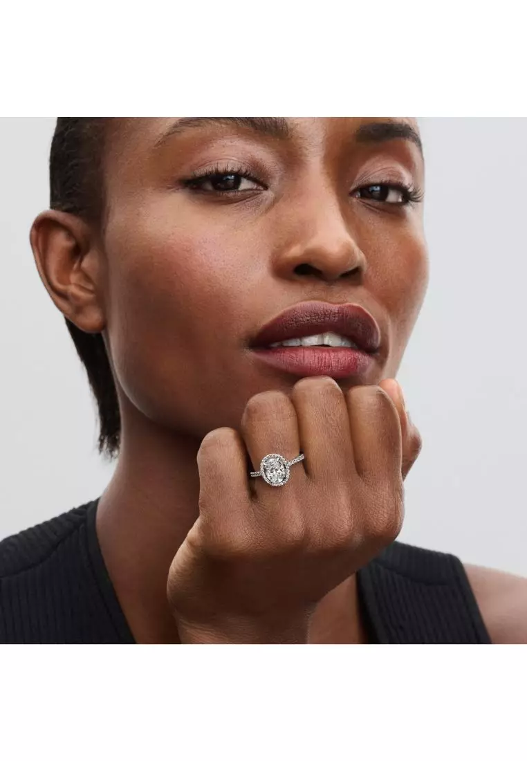 Oval Sparkling Halo Statement Ring