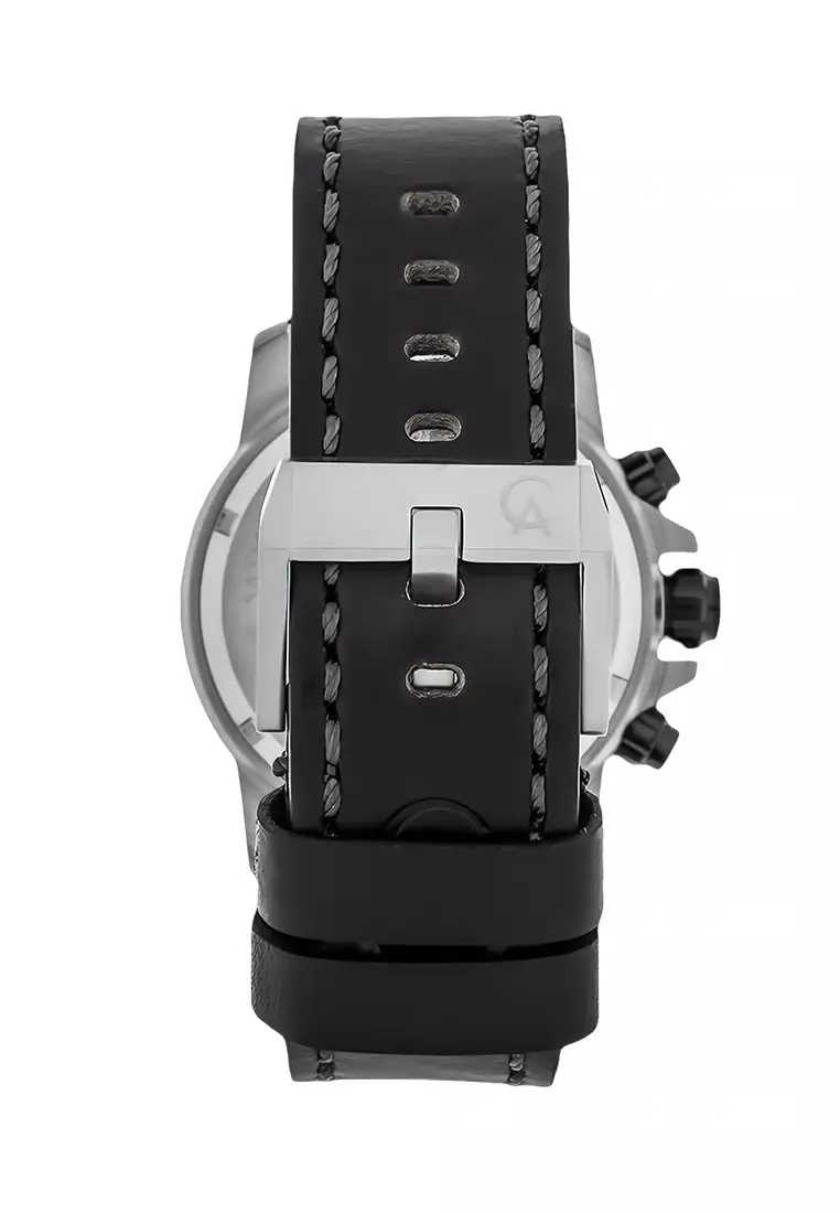 Alexandre Christie Jam Tangan Pria - Black Silver - Leather Strap - 6410 MCLTBBA