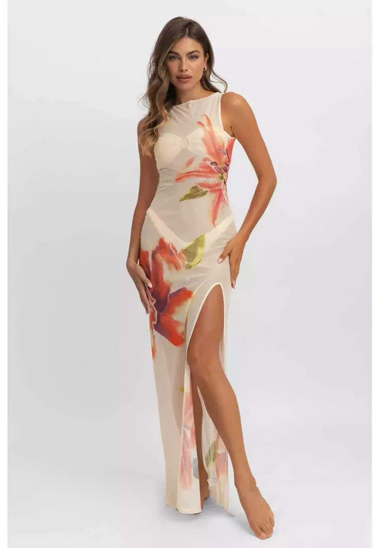 Serena Maxi Mesh Dress / Tiger Lily