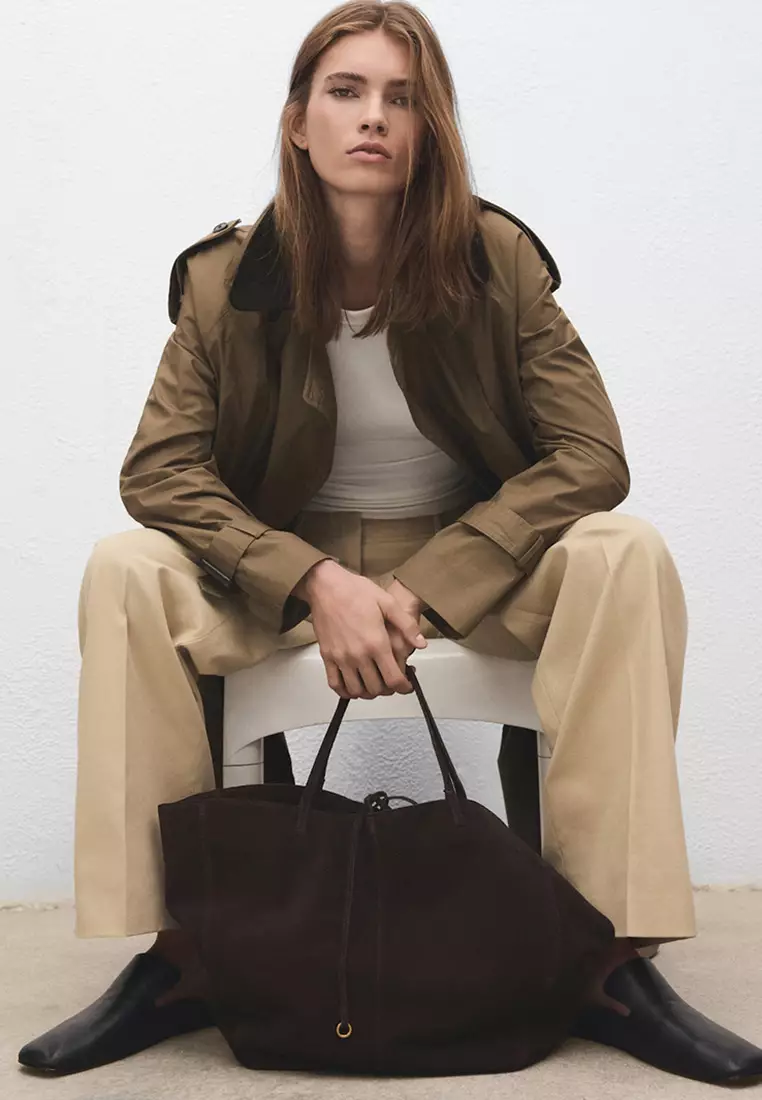 Suede Shopper Bag With Bow Closure