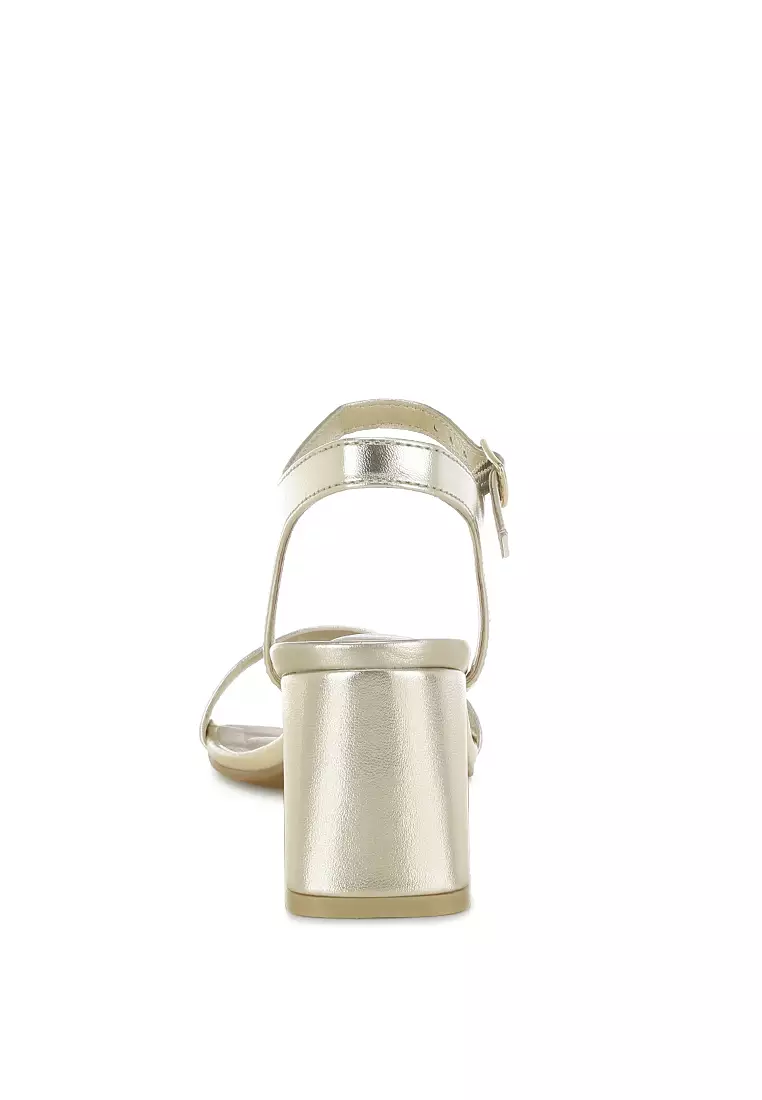 Metallic Faux Leather Block Heels In Gold