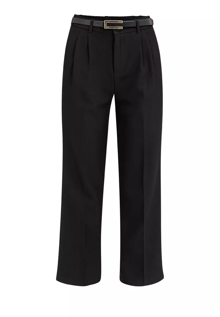 High Waisted Relaxed Straight Leg Stretch Trousers