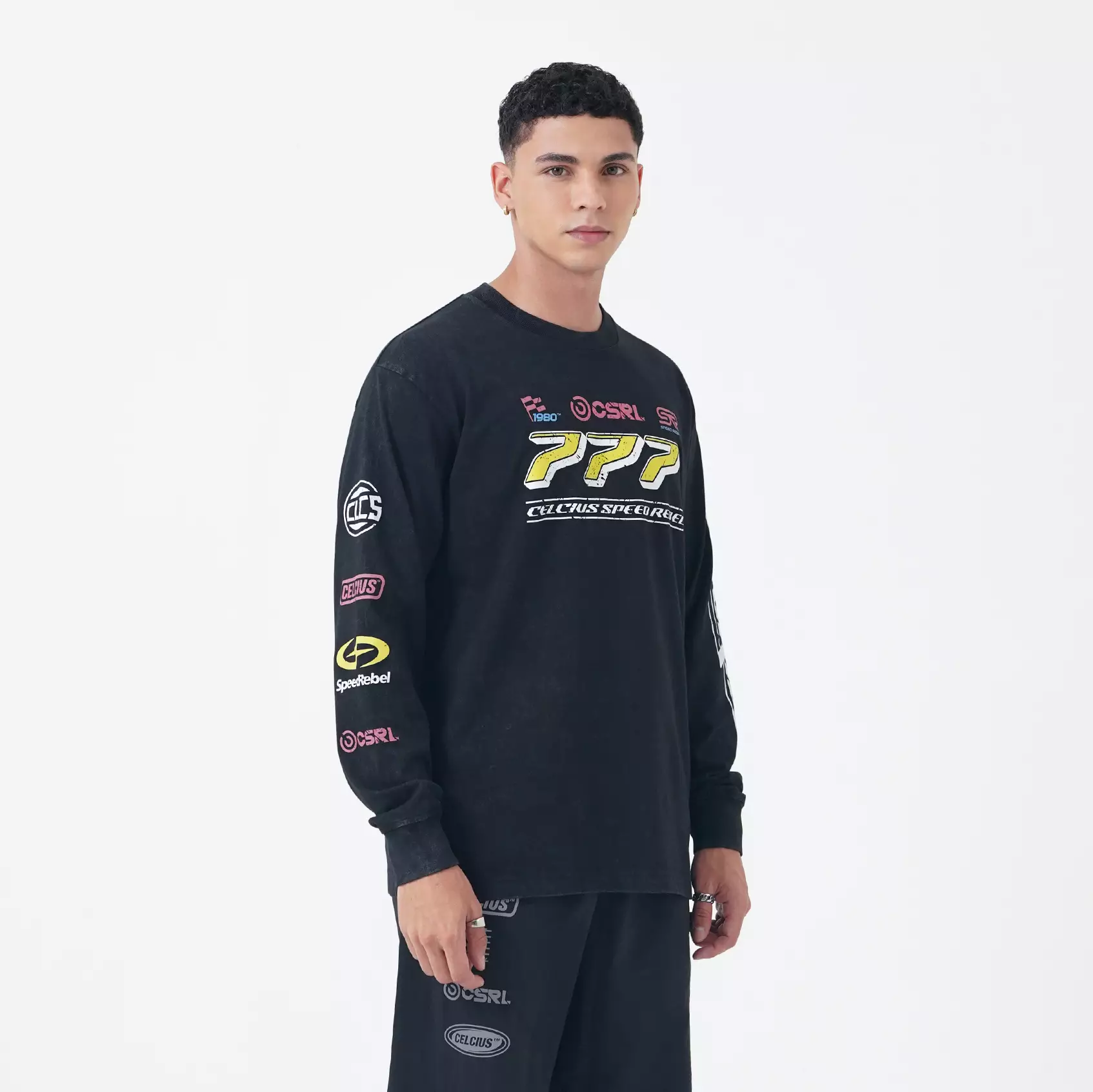 CELCIUS Speed Rebel Washed Paddock Longsleeve T-Shirt LIN001415C Hitam