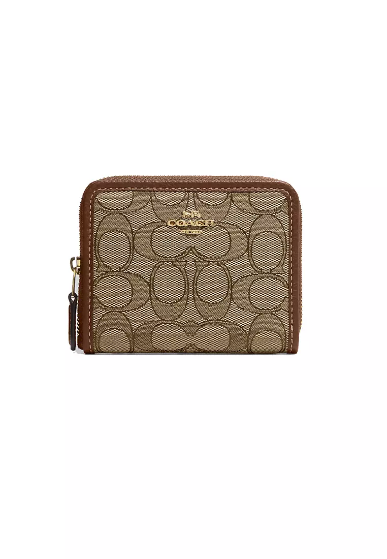 Buy Coach Coach Small Zip Around Wallet In Signature Jacquard Khaki