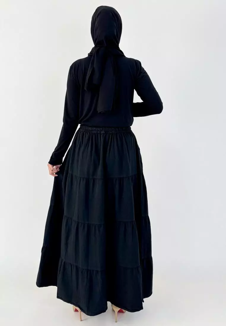 Nola Skirt (Rok Jeans A-Line) Fit BB 90 kg - Hitam