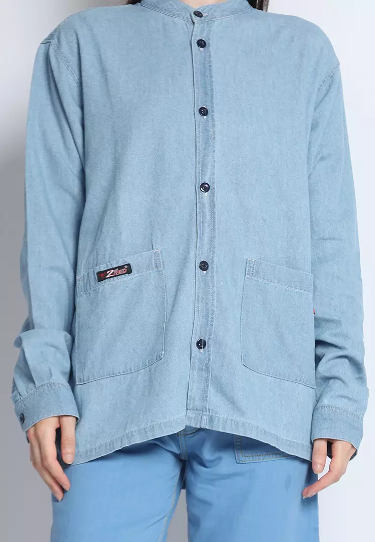 Kemeja Denim Wanita Skena L/S Krah Mandarin Saku Besar 282404