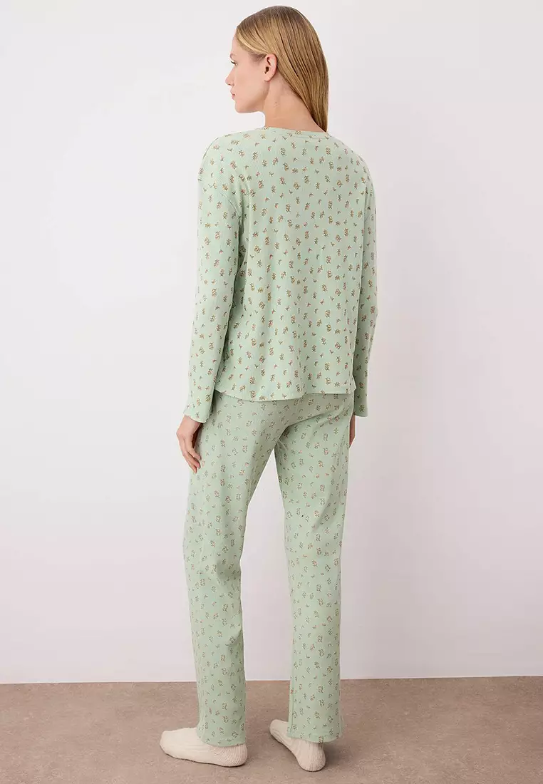 Floral Ribbed Knitted Pajama Set