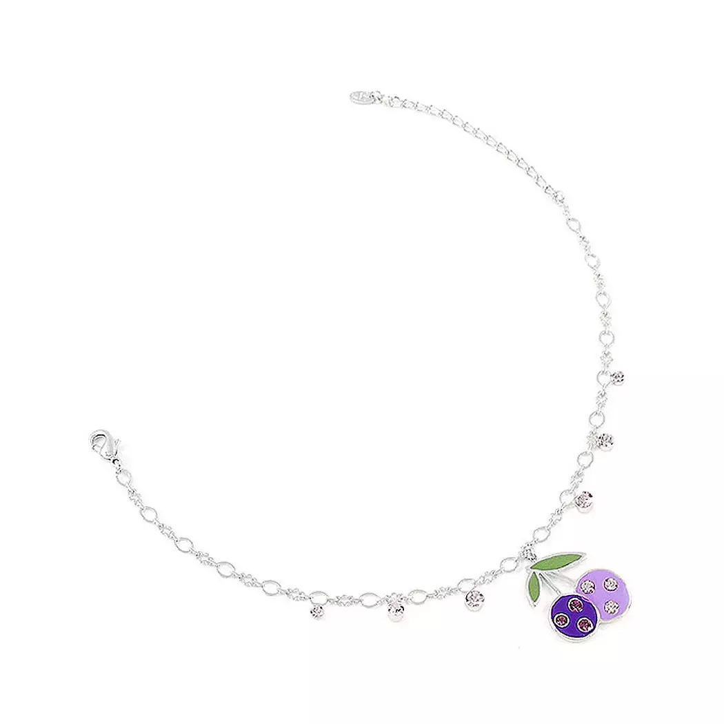 Cutie Purple Berry Anklet with Purple Austrian Element Crystals