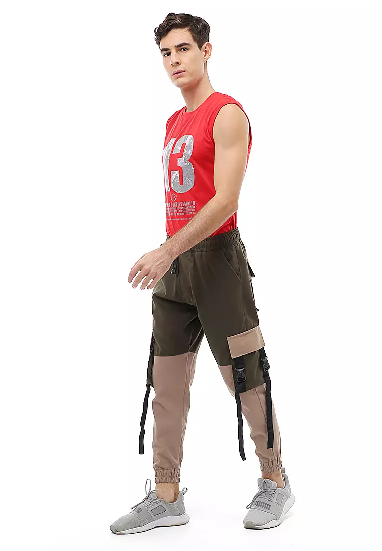 Locko Long Pants Celana Jogger Pria Kombinasi Material Cotton Twill ORIGINAL - Green Cream