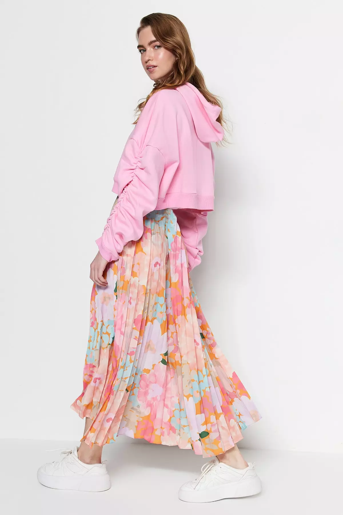 Modest Pleated Printed Skirt