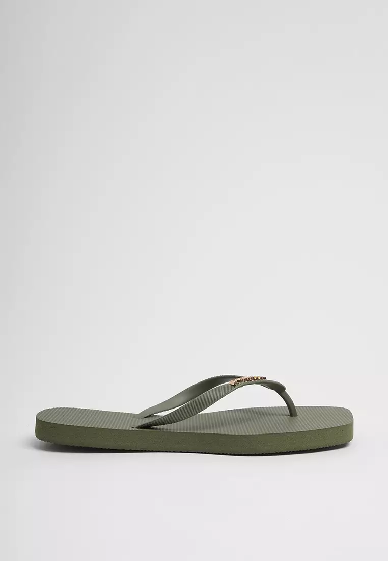 Women's Square Flip Flops With Metal Branding