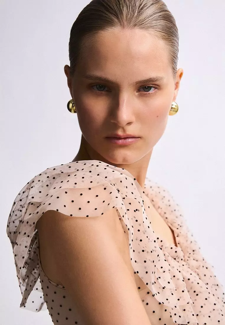 Ruffled Polka Dot Dress - Light Pink