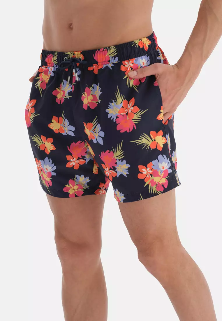 Navy Blue Shorts, Floral Printed, Short Leg, Swimwear for Men