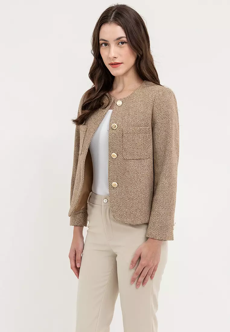 Collarless Tweed Blazer