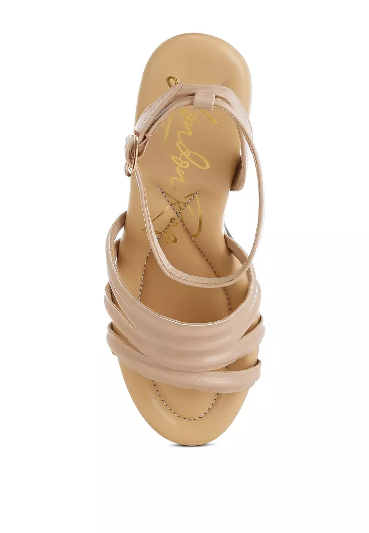 Sandal Platform Tinggi Bertali Warna Beige