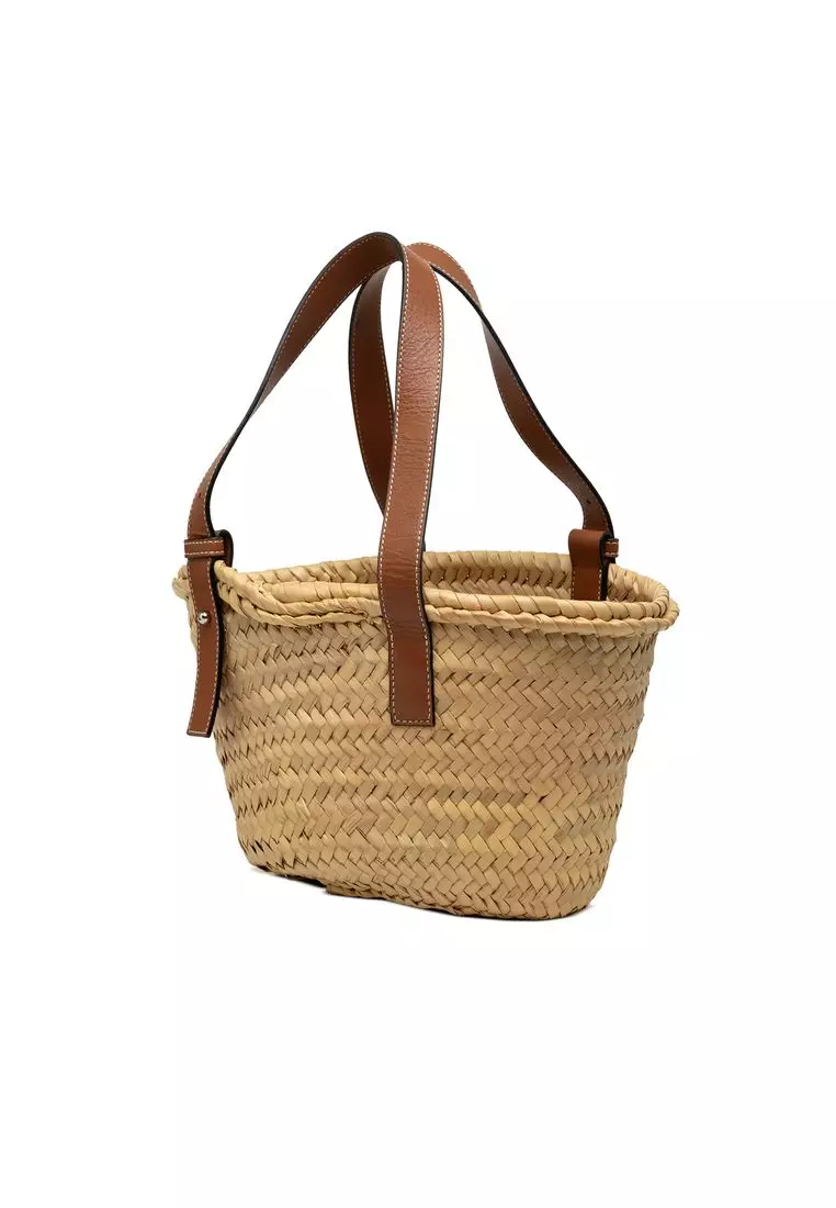 Pre-Loved Loewe Small Raffia Anagram Basket Tote