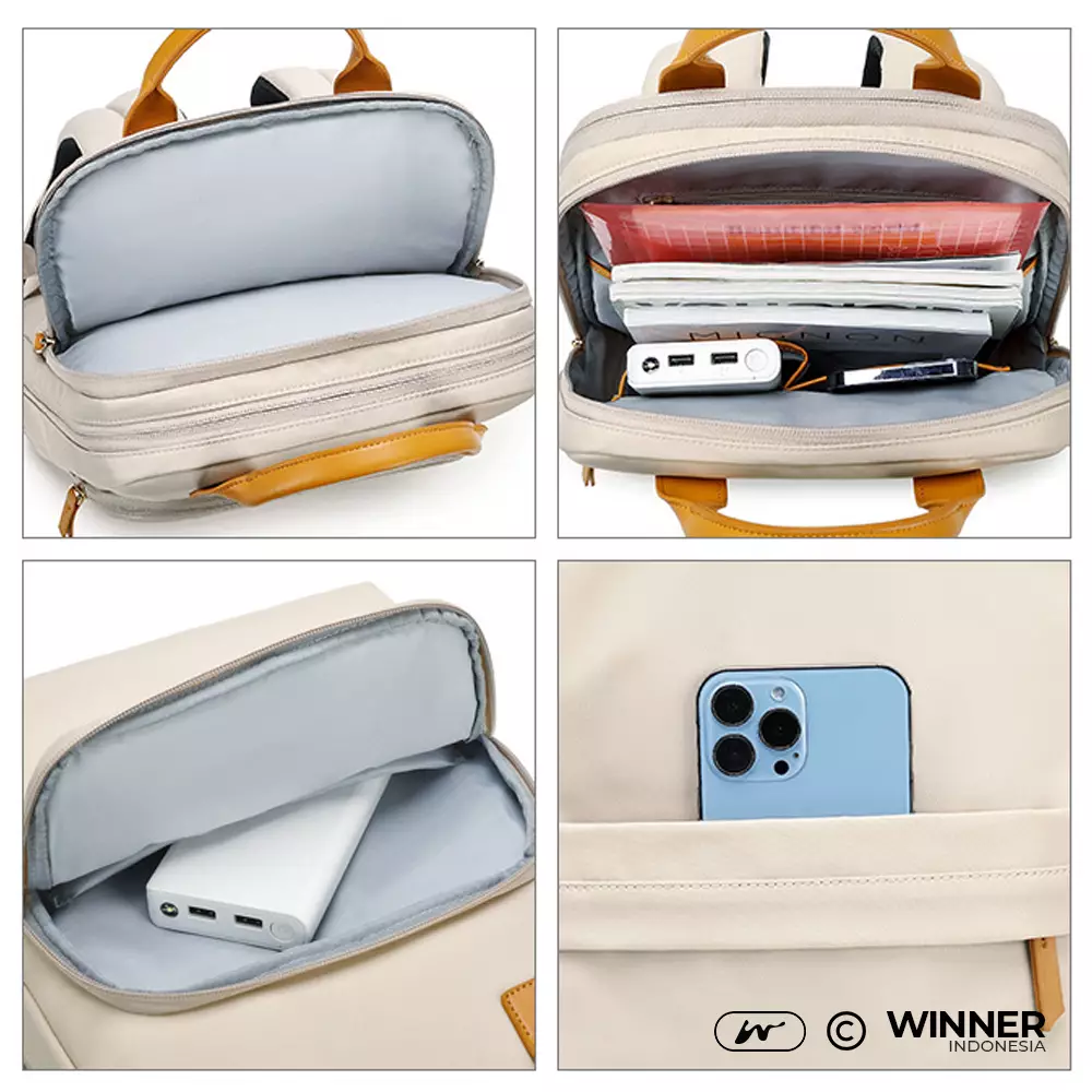 WINNER Tas Ransel Laptop Super Slim 14 inch Oxford Backpack Korean Style (T14-001) Warna Khaki-14-inch