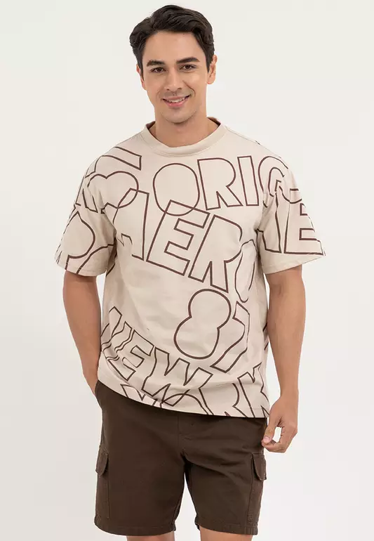 Men's Aeropostale Oat Milk AOP Loose Tee