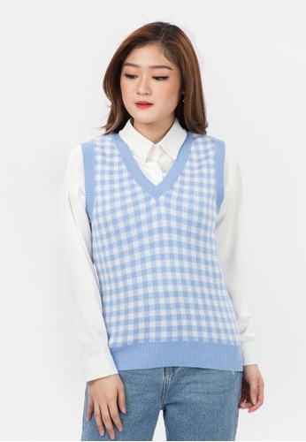 MKY CLOTHING blue Checker Knit Vest in Light Blue 84F1BAA1119A32GS_1