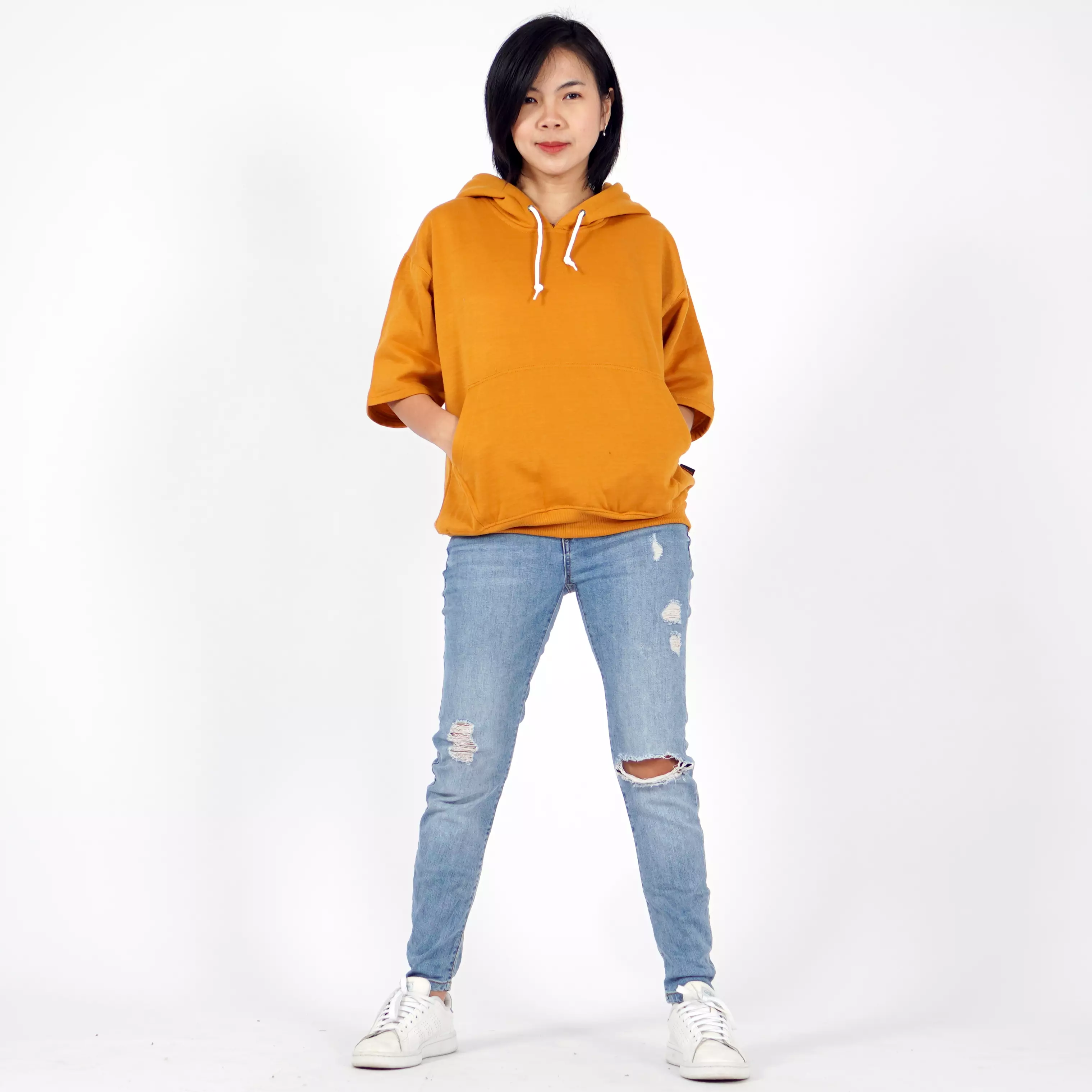  RICHA Top Hoodie Lengan Pendek Wanita Sweater Hoodie Short Sleeve-CARAMEL