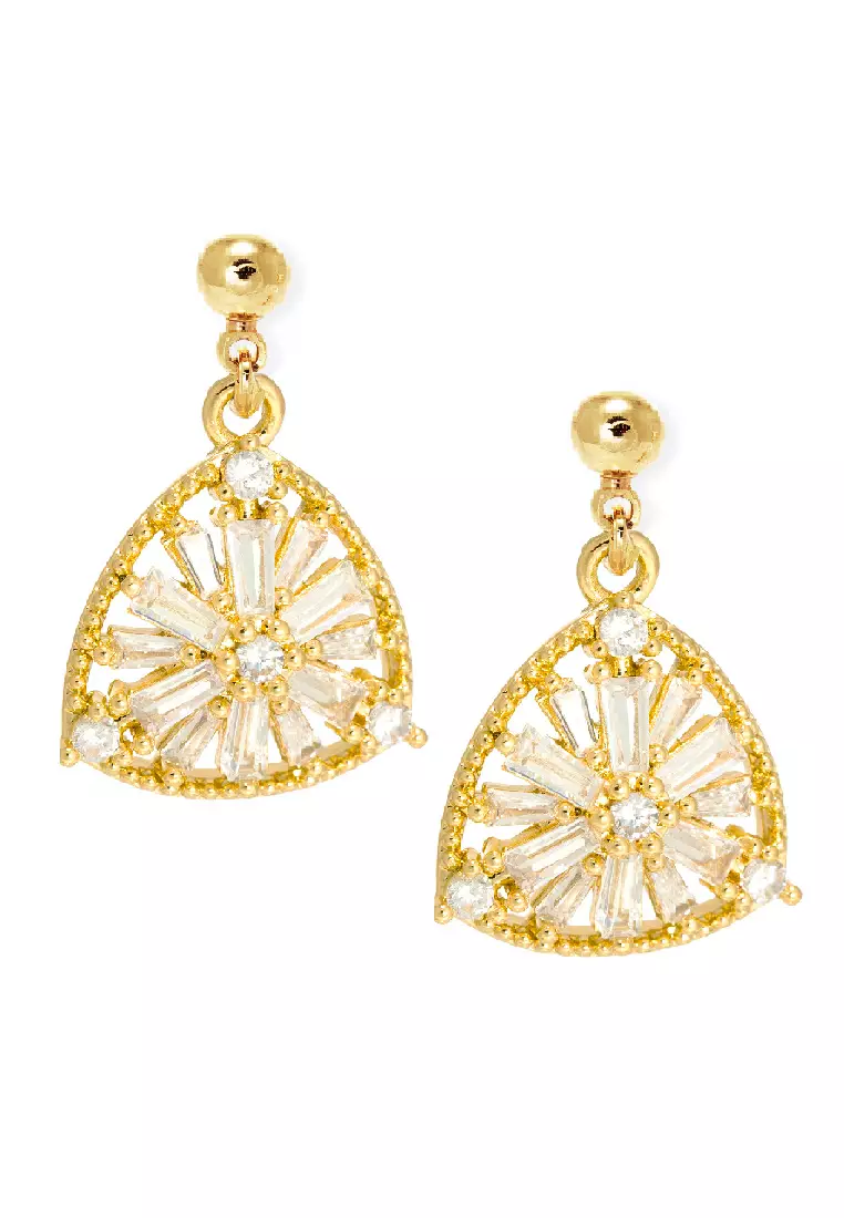 The Antecedent Store Oriental Fan Earrings Cubic Zirconia Crystals 14K Real Gold Plated Jewelry