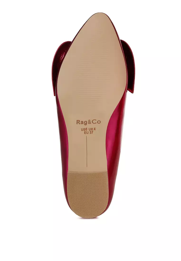 Metallic Pleather Bow Ballerinas in Fuchsia