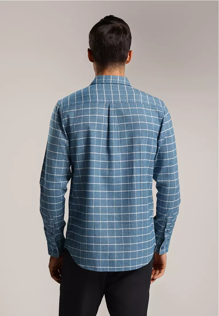 MOC - Kemeja Kotak-kotak Pria Lengan Panjang Spencer - Blue