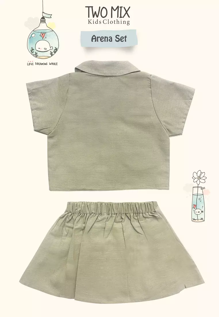 Two Mix - Setelan Baju Rok Anak 1-6 Tahun Anak Perempuan Lucu + Tanktop - Ariana Set 4370 Sage