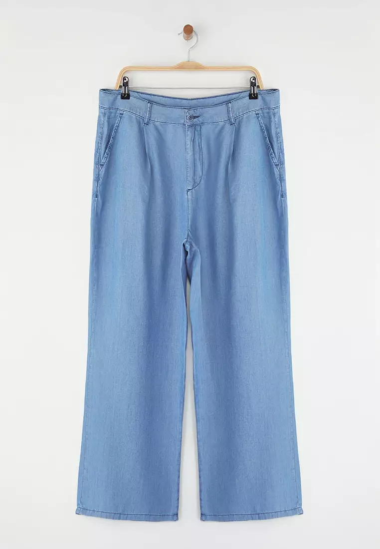 Blue High Waist Wide Leg Thin/Summer Tencel Plus Size Wide Leg Jeans TBBSS25CJ00022