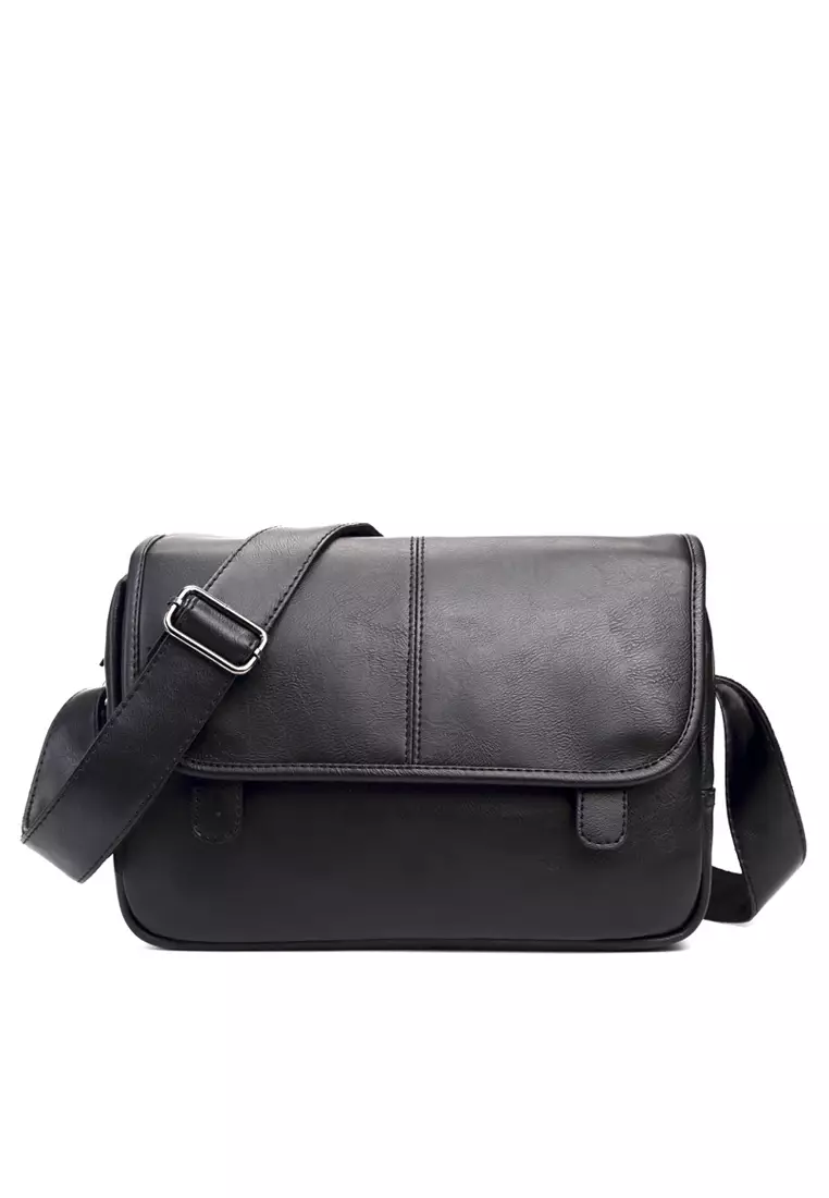 Multifunctional Black Men's Diagonal Shoulder Bag PVC Shoulder Bag