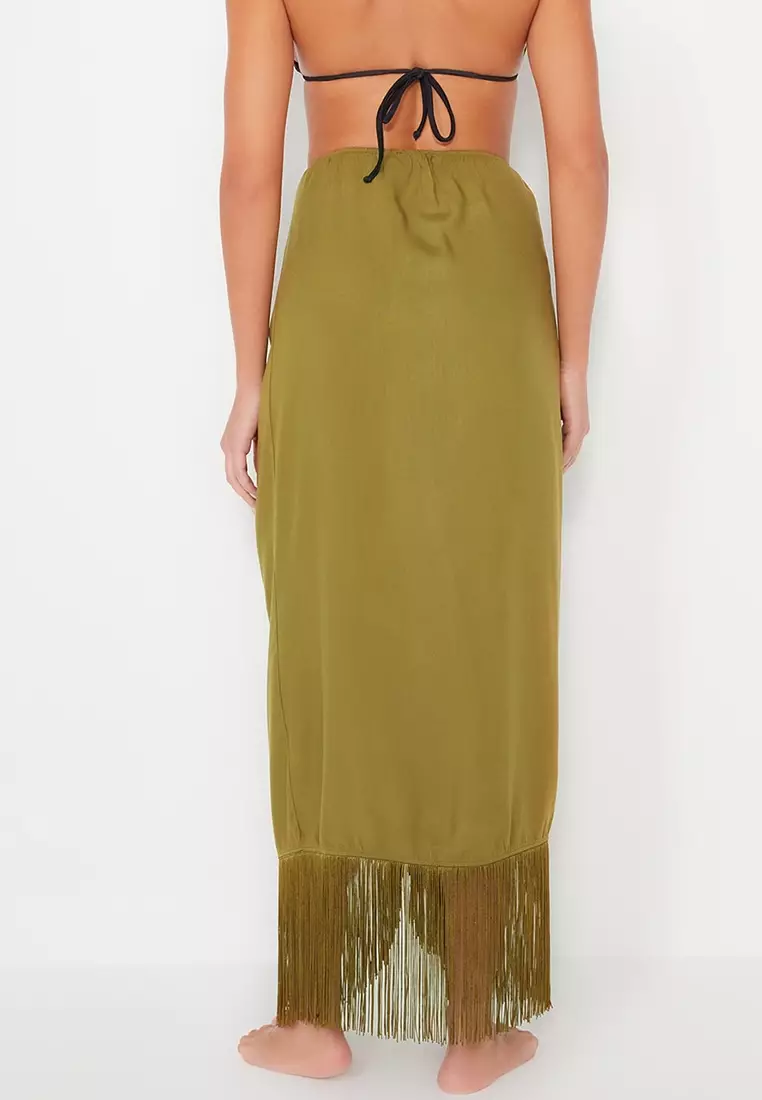 Green maxi clearance skirt with fringe