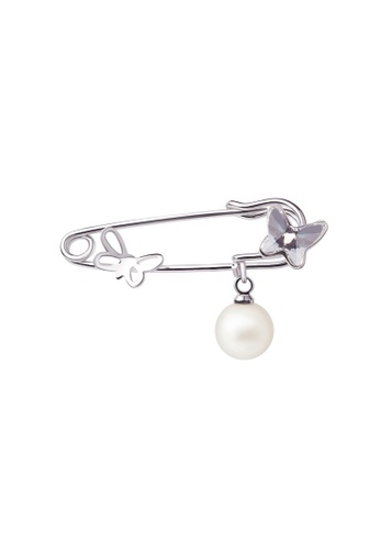SHANTAL JEWELRY grey and white and silver Safety Pin with Pearl Brooch SH814AC39UXGSG_1