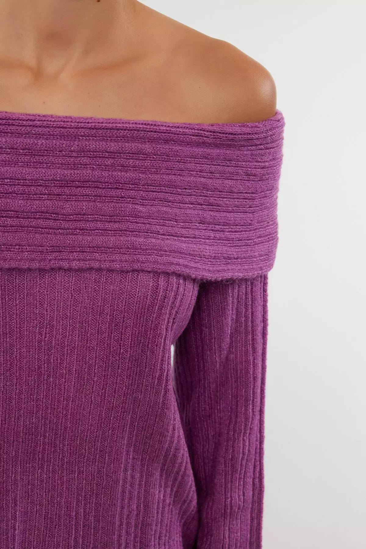 Plum Soft Textured Carmen Collar Knitwear Sweater TWOAW25KZ00076