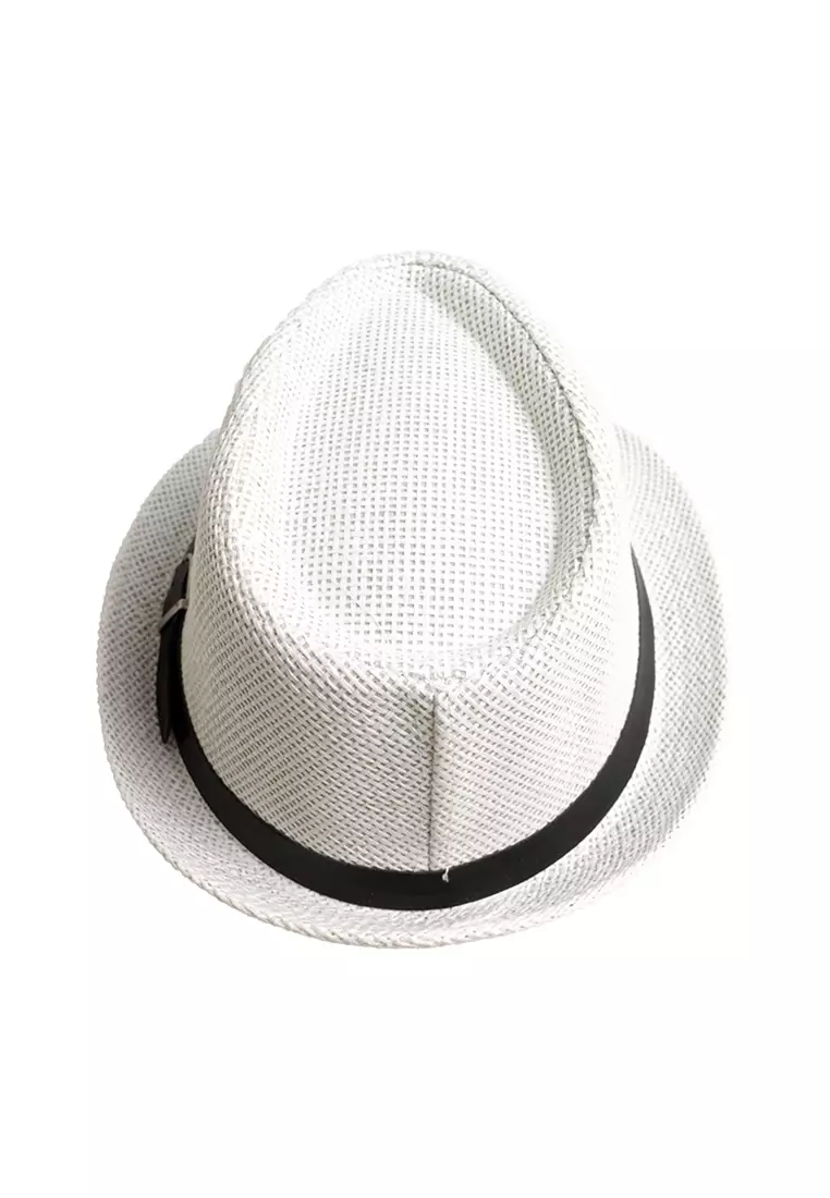 Topi fedora cowboy hat fedora ratan belt white houseofcuff
