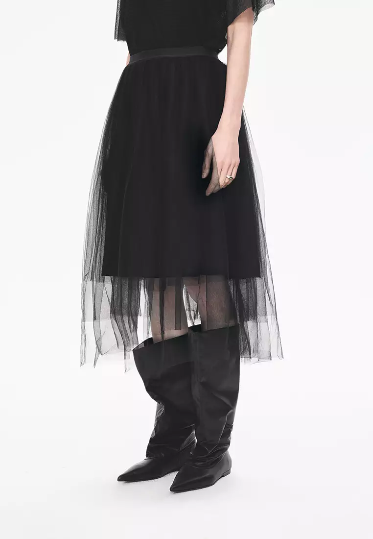 Blended Seersucker A-Line Mid-Length Waist Skirt
