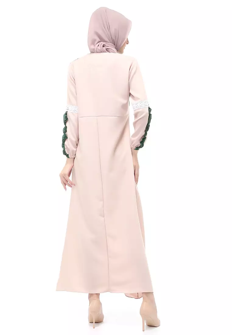 Velicia Gamis Muslimah Wanita Motif Polos Long Sleeve Regular Fit - Cream
